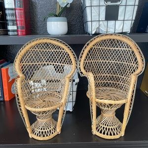 Set of 2 Vintage Mini Peacock Wicker Chair for Dolls
